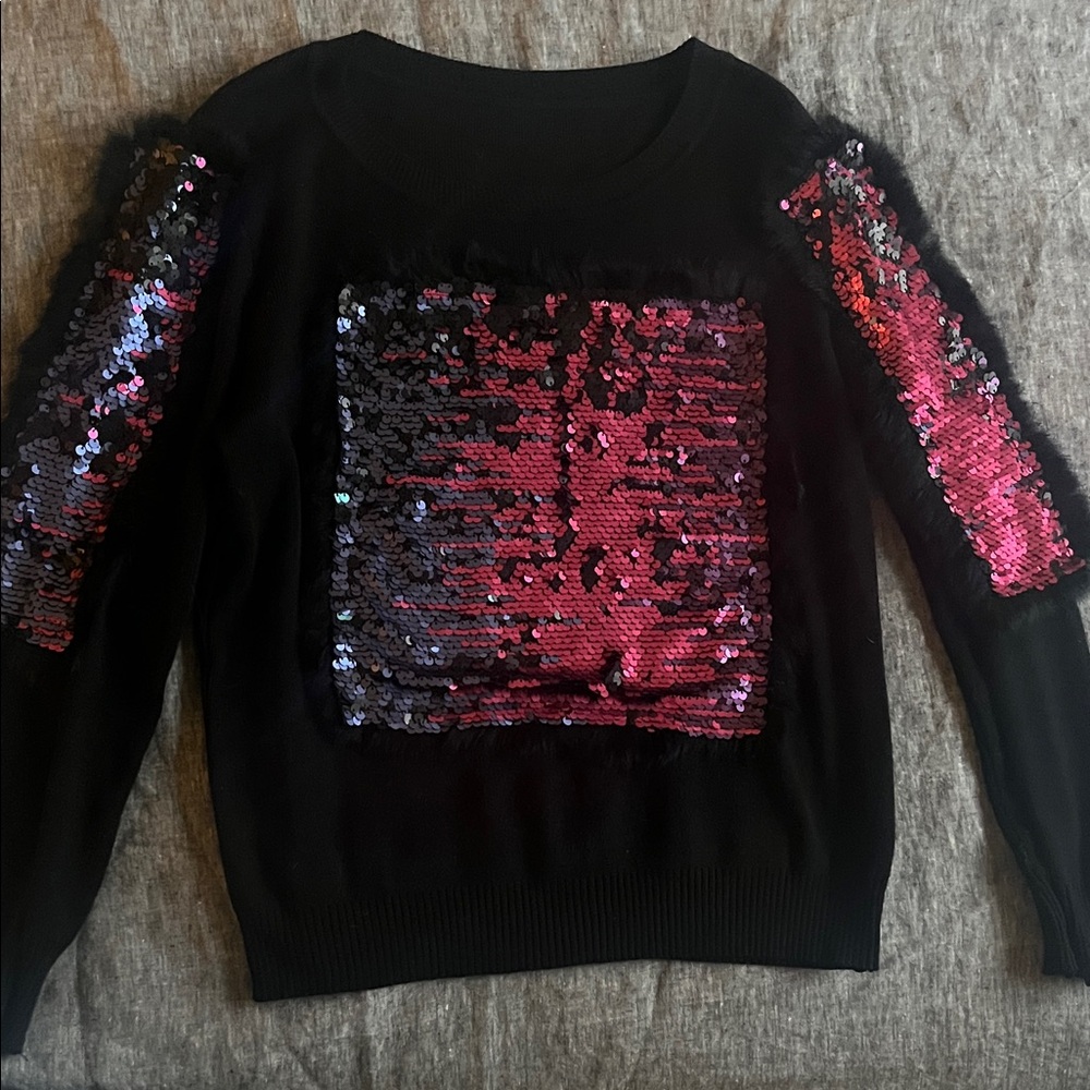 Vintage unique Black, Purple and Pink Sequin Women's Sweater